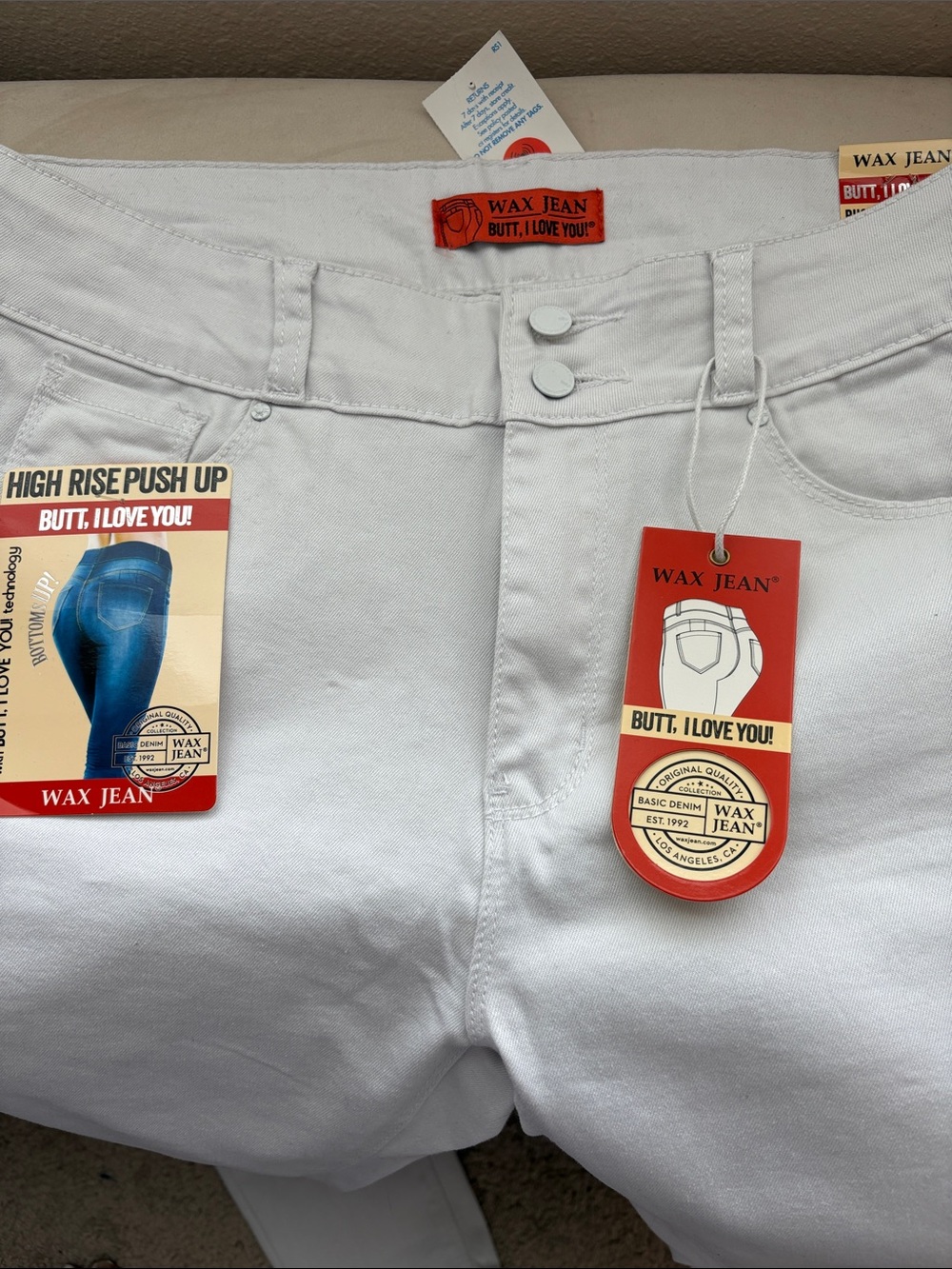 Wax Jean White High Rise Push Up Jeans with Red Tags